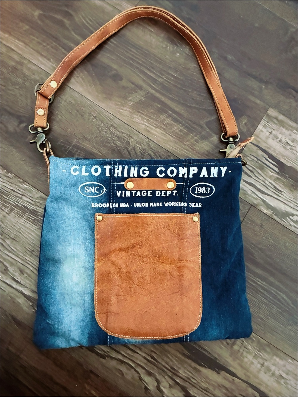 Myra Leather Canvas & Denim Upcycled Crossbody Bag
